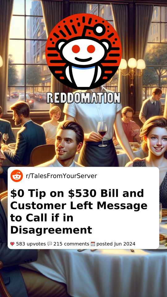 $0 Tip on $530 Bill and Customer Left Message to Call if in Disagreement