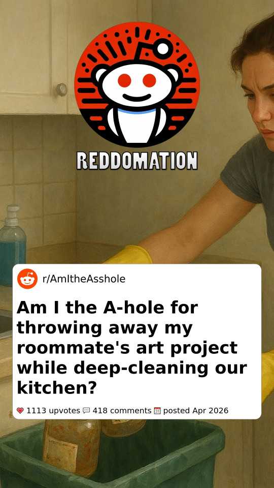 Am I the A-hole for throwing away my roommate's art project while deep-cleaning our kitchen?