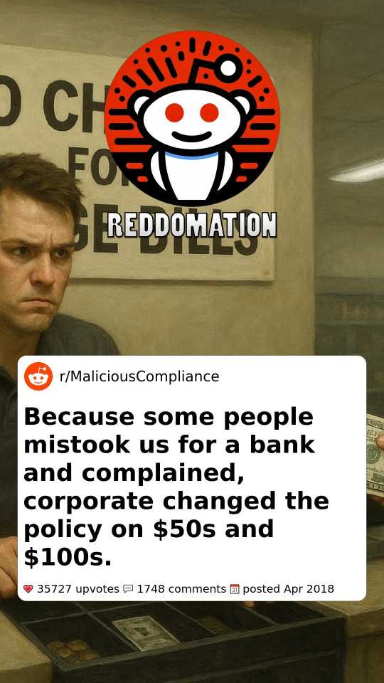 Because some people mistook us for a bank and complained, corporate changed the policy on $50s and $100s.