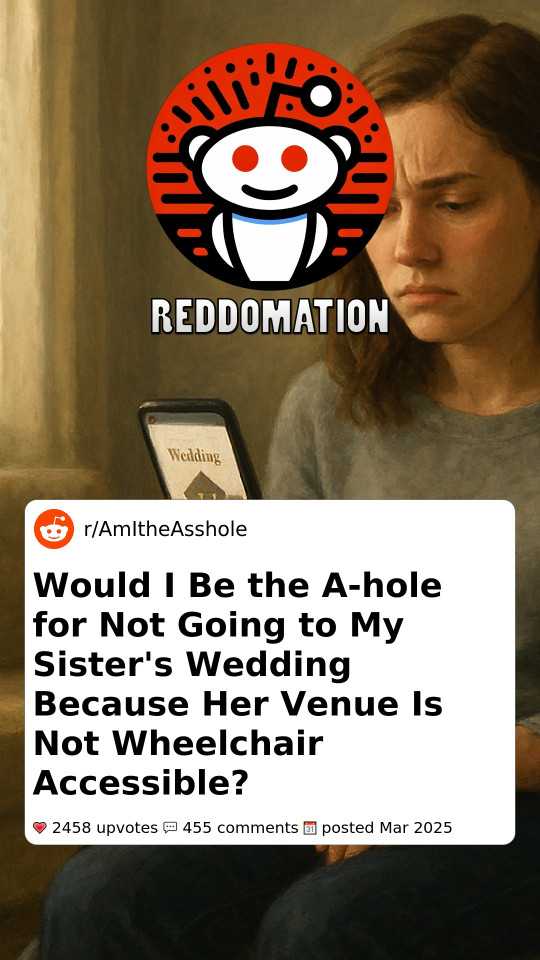 Would I Be the A-hole for Not Going to My Sister's Wedding Because Her Venue Is Not Wheelchair Accessible?